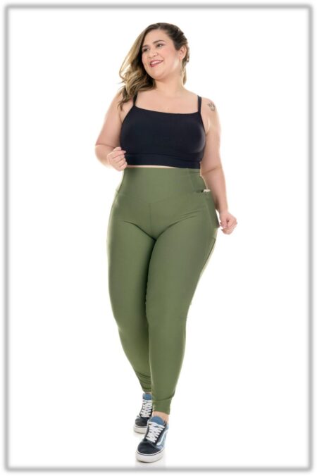 Conjunto Fitness com Calça Legging Plus Verde Militar Basic