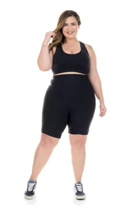 Conjunto Fitness com Bermuda Legging Plus Preta Basic