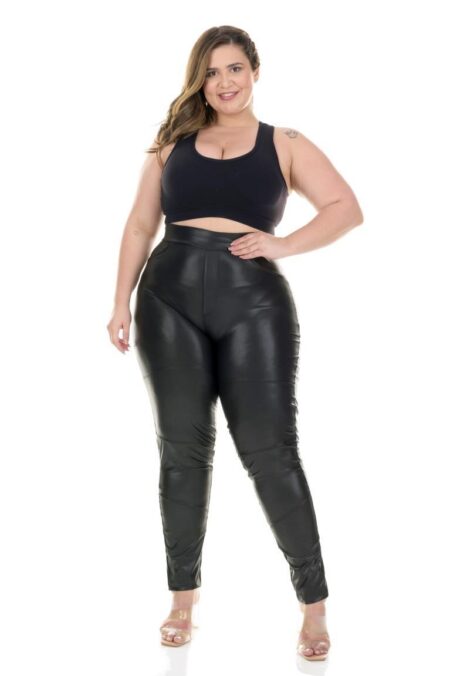 Conjunto Fitness com Calça Legging Resinada Plus Preta Premiun